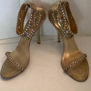 Rene Caovilla Gold lesther Gemstone Sandals original box,